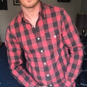 J Crew Red and black checkered button up